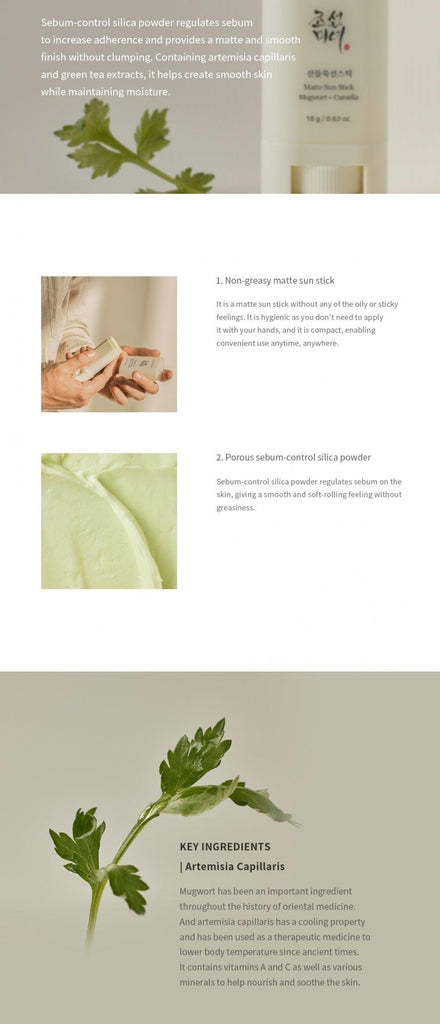 [Beauty of Joseon] Matte Sun Stick: Mugwort + Camelia - Oppa Store