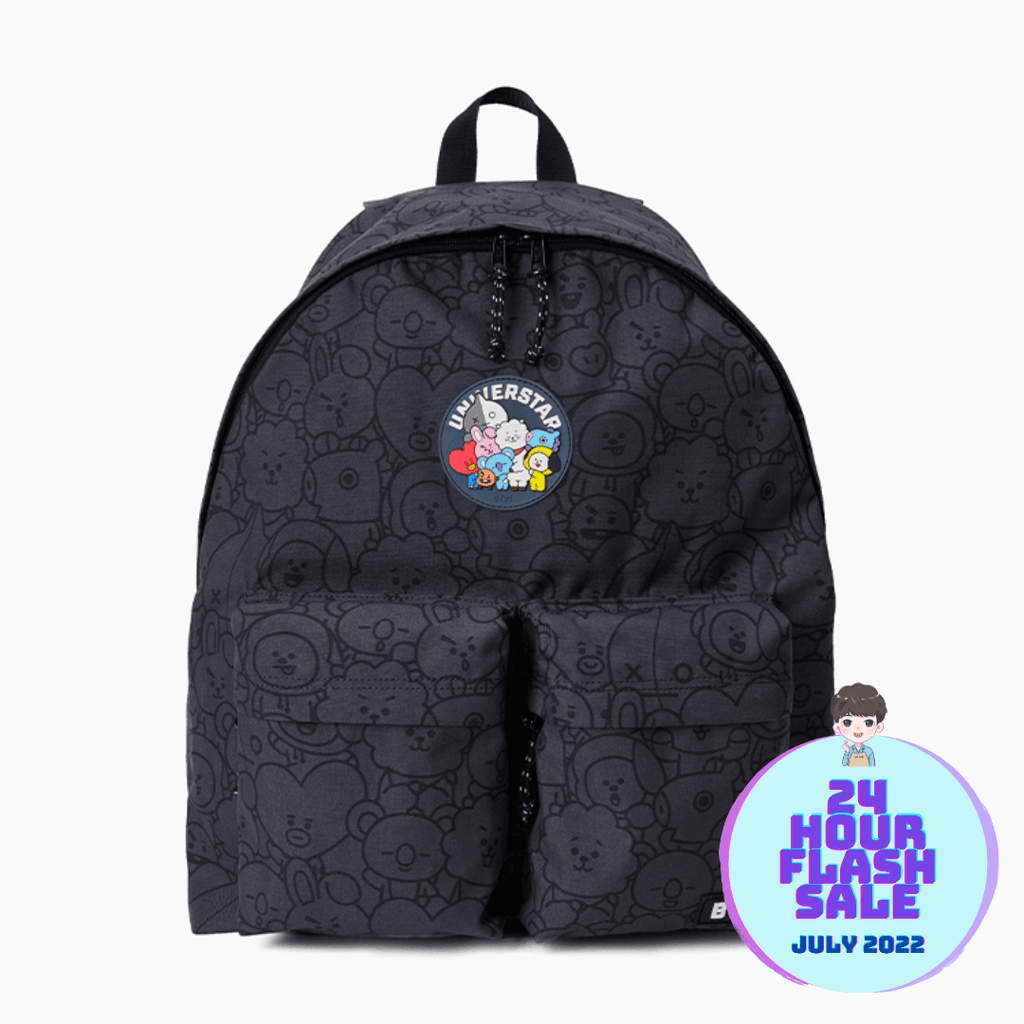 BT21 Heart Two Pocket Dark Grey Backpack - Oppastore