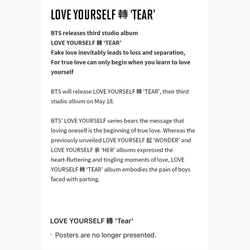 BTS Love Yourself: Tear Album - Oppastore