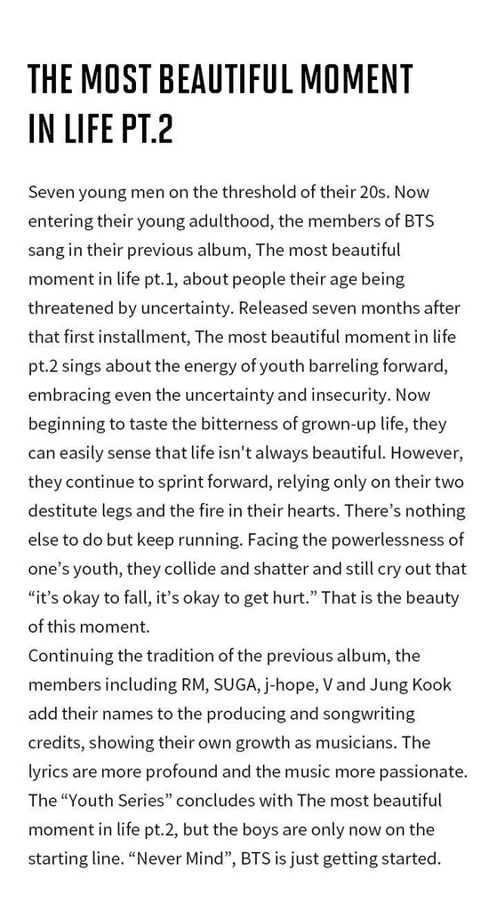 BTS - 'The Most Beautiful Moment in Life' PART 2 or 'In The Mood For Love' HYYH Album - Oppa Store
