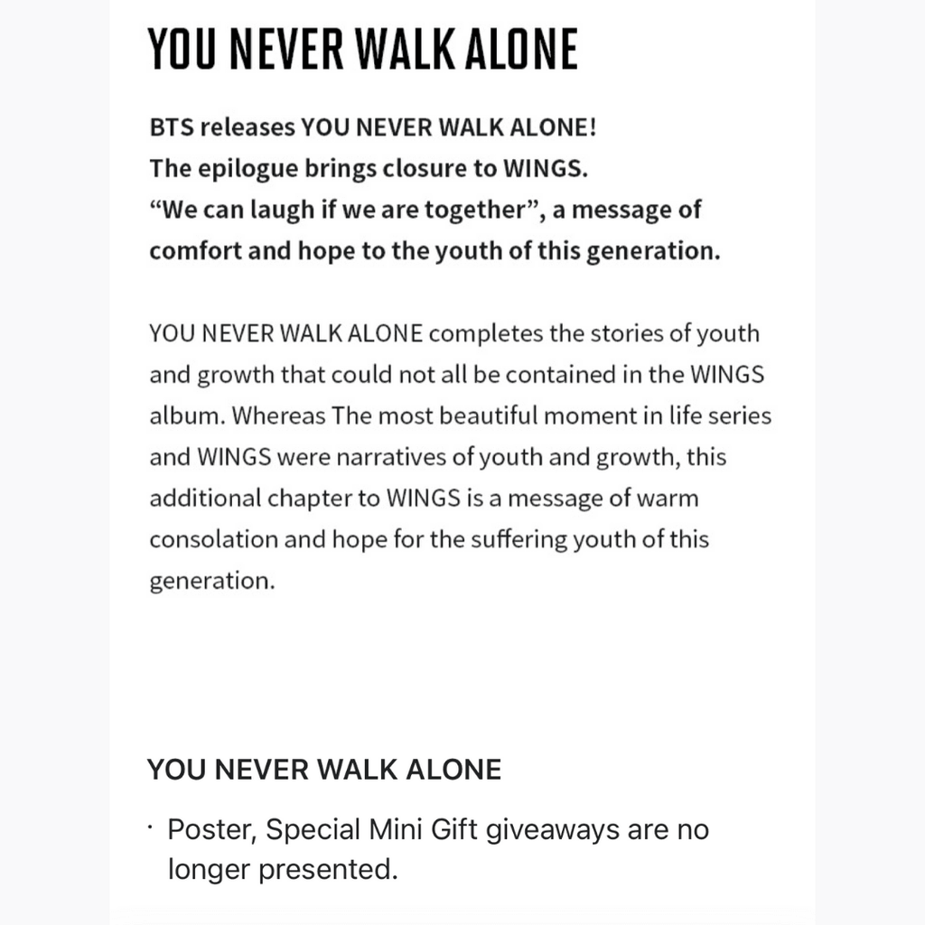 BTS You Never Walk Alone Album - Oppa Store