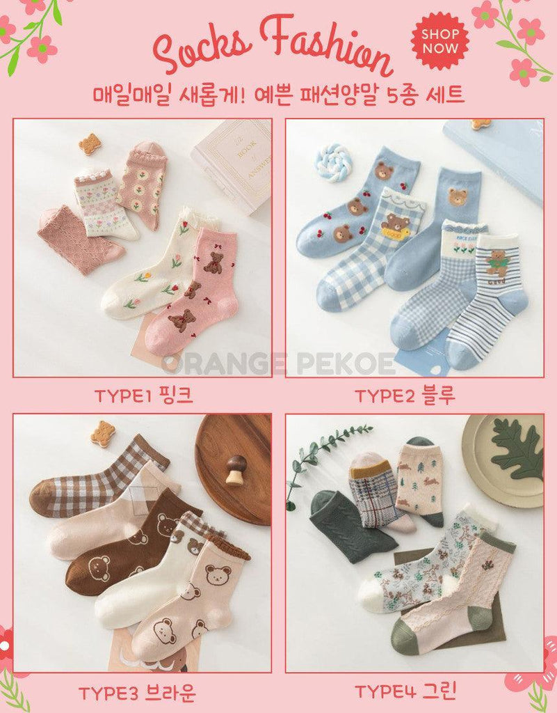 Cute Korean Socks - Lovely Bear Pattern - Oppa Store