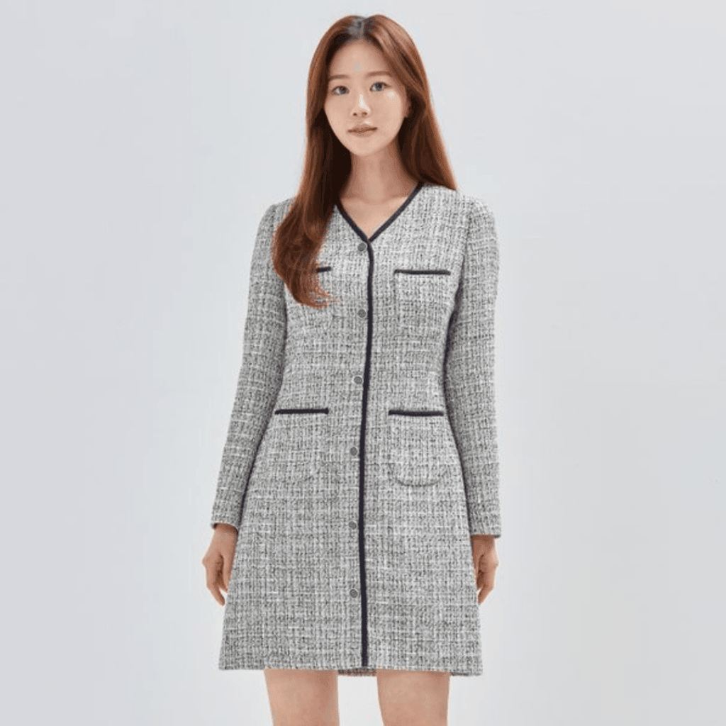 Kim Sejeong X Long Sleeved Tweed Dress - Oppastore