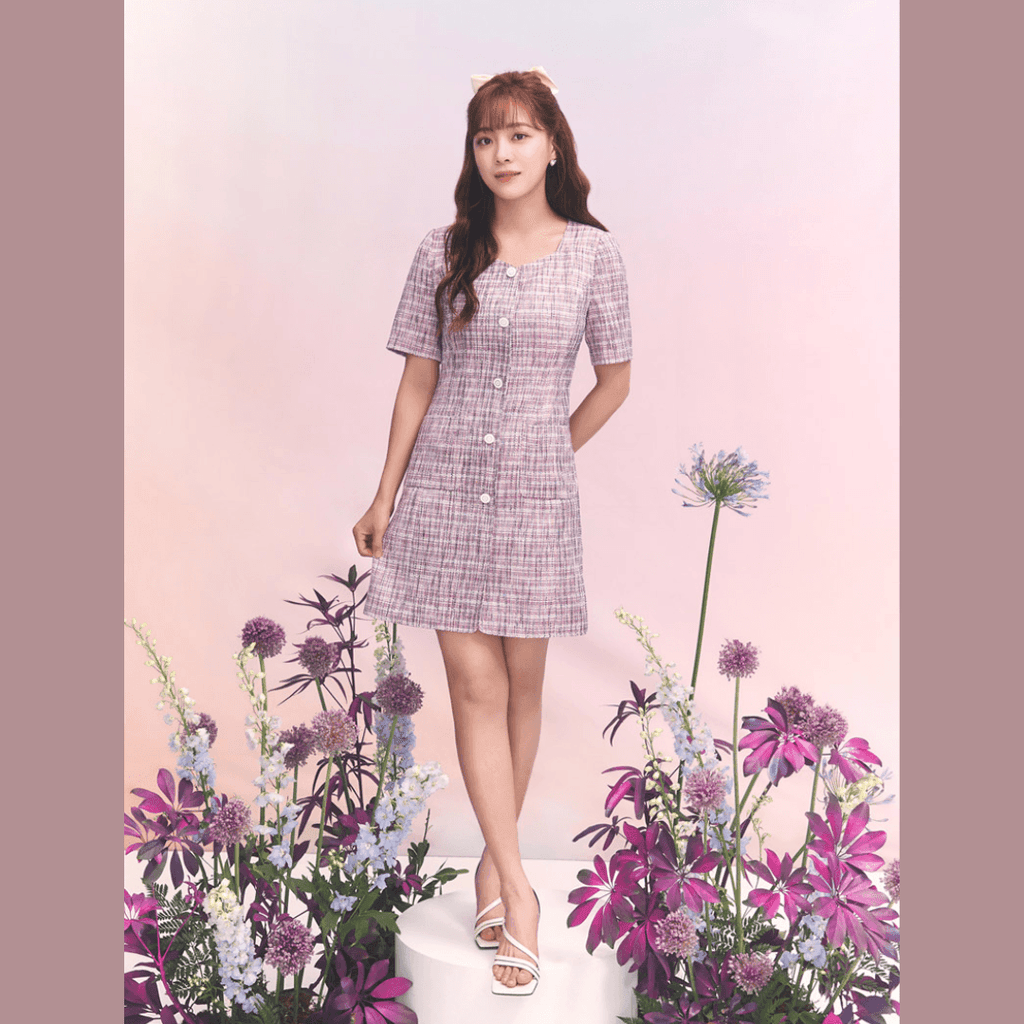 Kim Sejeong X Short Sleeved Tweed Dress - Oppastore