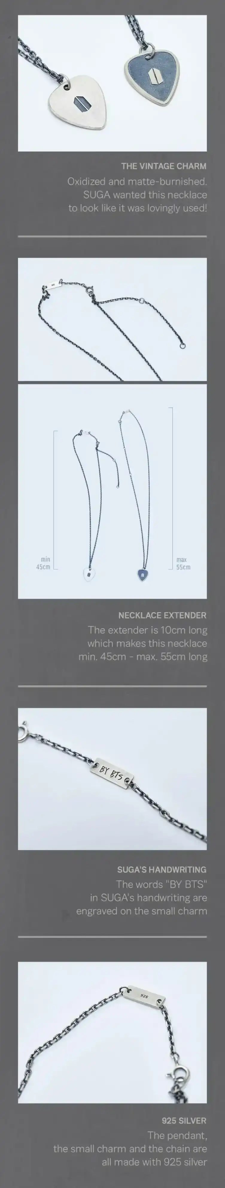 BTS SUGA ユンギ artist made ネックレス silver Suga Black Note & Guitar Pick Necklace [BTS Artist-Made Collection